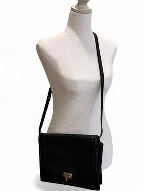 Vintage Valentino Garavani Black Leather Crossbody Bag with Gold-Tone Hardware